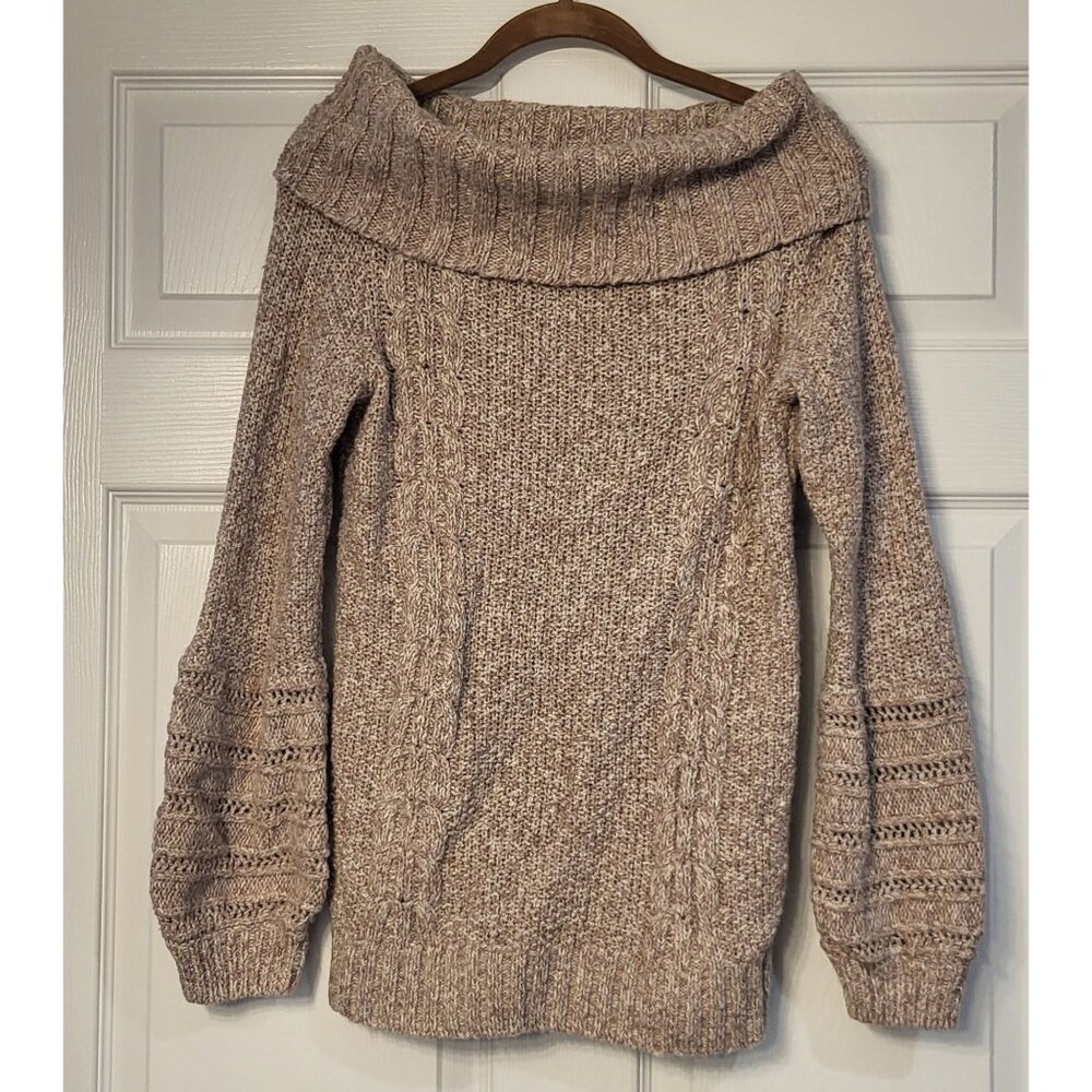 Sleeping On Snow Sweater Balloon Sleeve Alpaca Blend Cable Knit Off Shoulder S